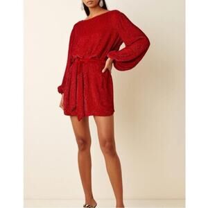 Retrofete Grace Sequined Long Sleeve Mini Dress Red size XS
